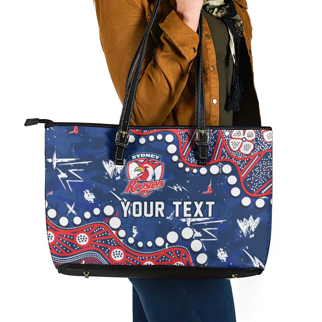 Personalized Sydney Roosters Leather Tote Bag Aboriginal Pattern with Graffiti Style Design