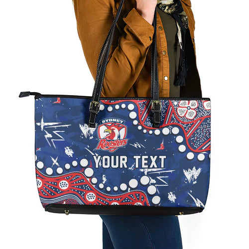 Personalized Sydney Roosters Leather Tote Bag Aboriginal Pattern with Graffiti Style Design