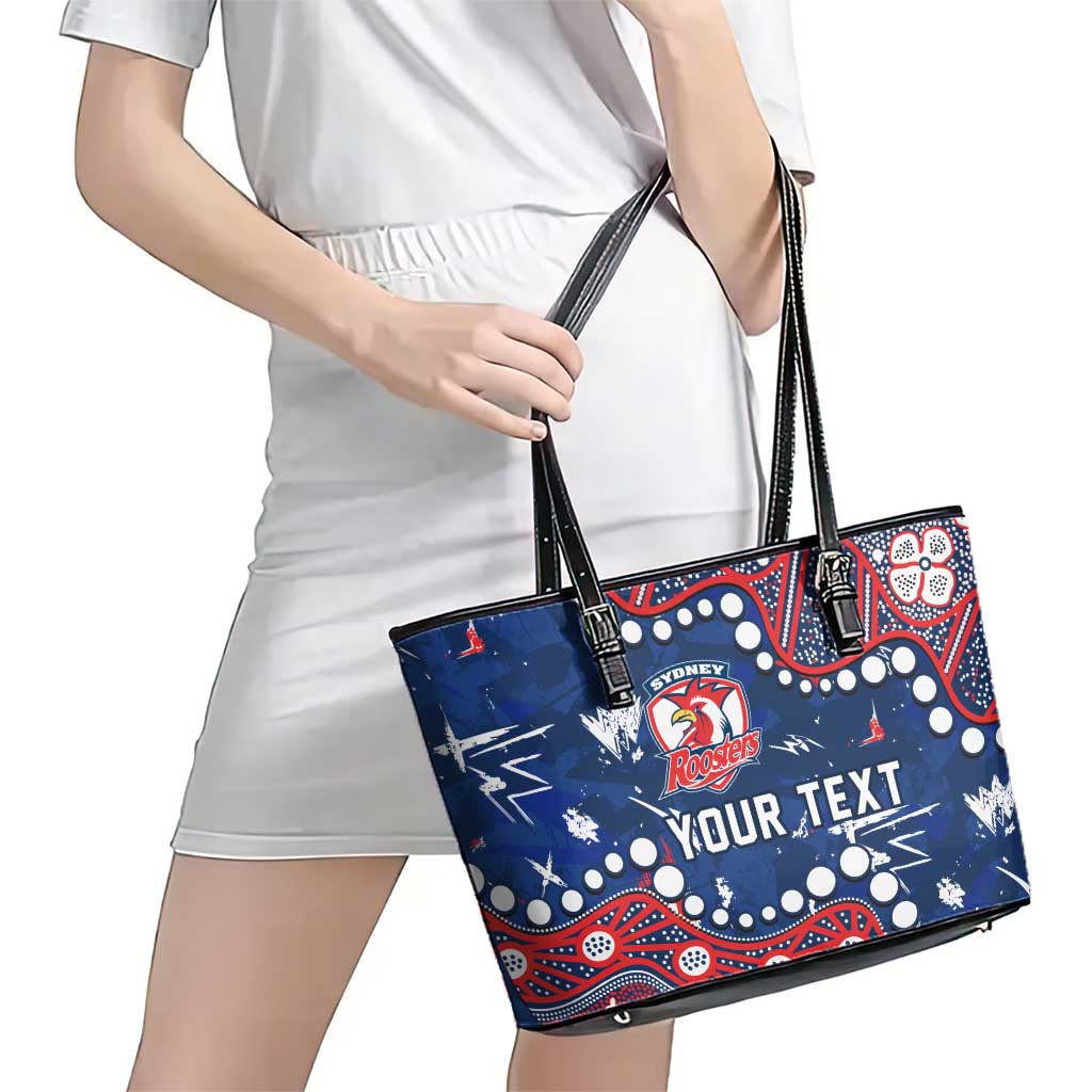 Personalized Sydney Roosters Leather Tote Bag Aboriginal Pattern with Graffiti Style Design