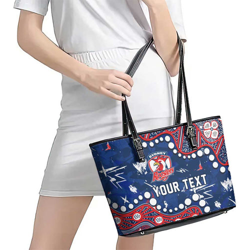Personalized Sydney Roosters Leather Tote Bag Aboriginal Pattern with Graffiti Style Design
