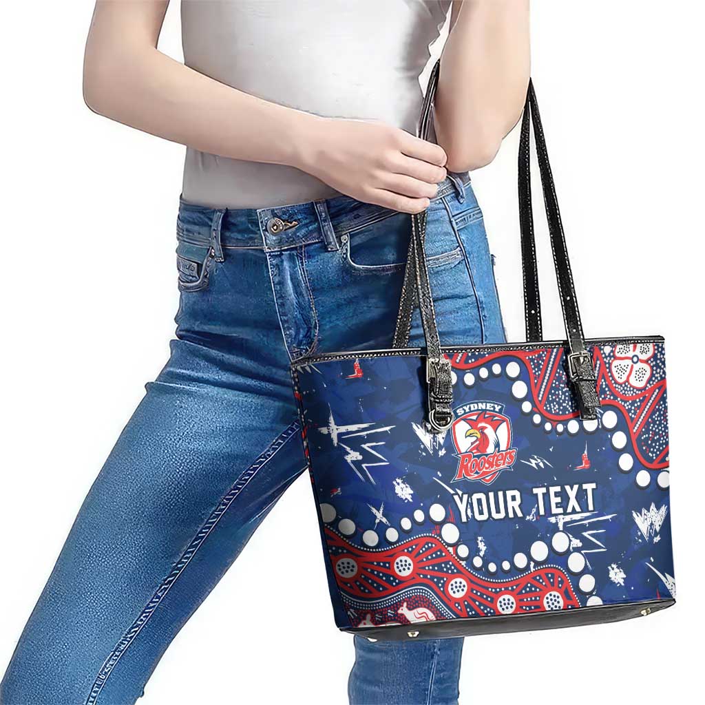 Personalized Sydney Roosters Leather Tote Bag Aboriginal Pattern with Graffiti Style Design