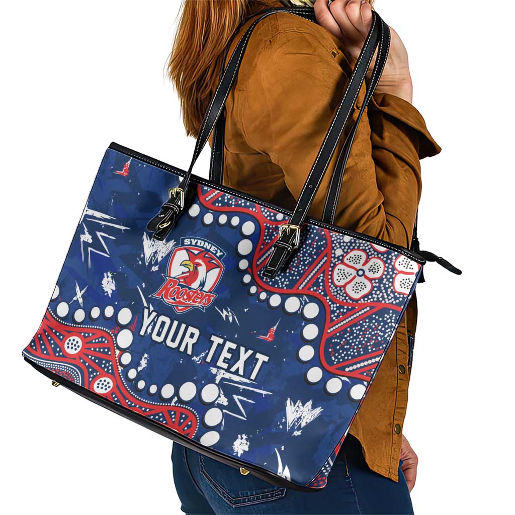 Personalized Sydney Roosters Leather Tote Bag Aboriginal Pattern with Graffiti Style Design