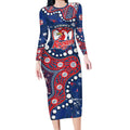 Personalized Sydney Roosters Long Sleeve Bodycon Dress Aboriginal Pattern with Graffiti Style Design