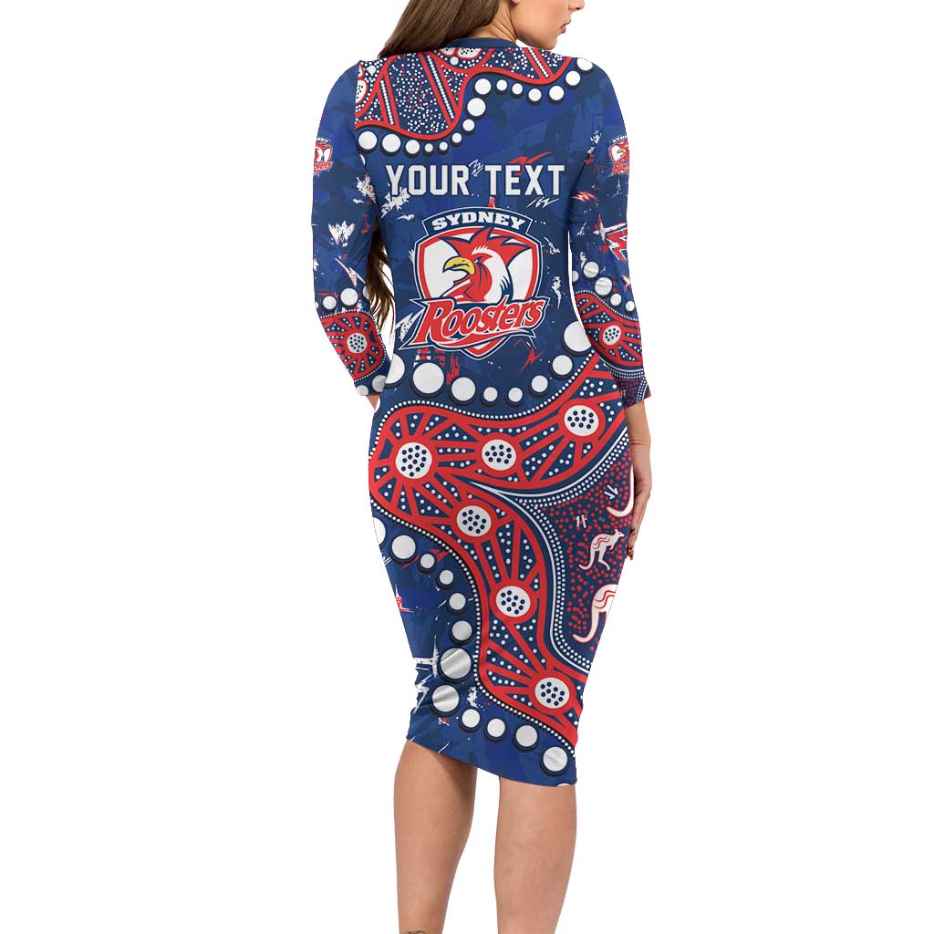 Personalized Sydney Roosters Long Sleeve Bodycon Dress Aboriginal Pattern with Graffiti Style Design