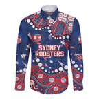Personalized Sydney Roosters Long Sleeve Button Shirt Aboriginal Pattern with Graffiti Style Design