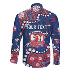 Personalized Sydney Roosters Long Sleeve Button Shirt Aboriginal Pattern with Graffiti Style Design