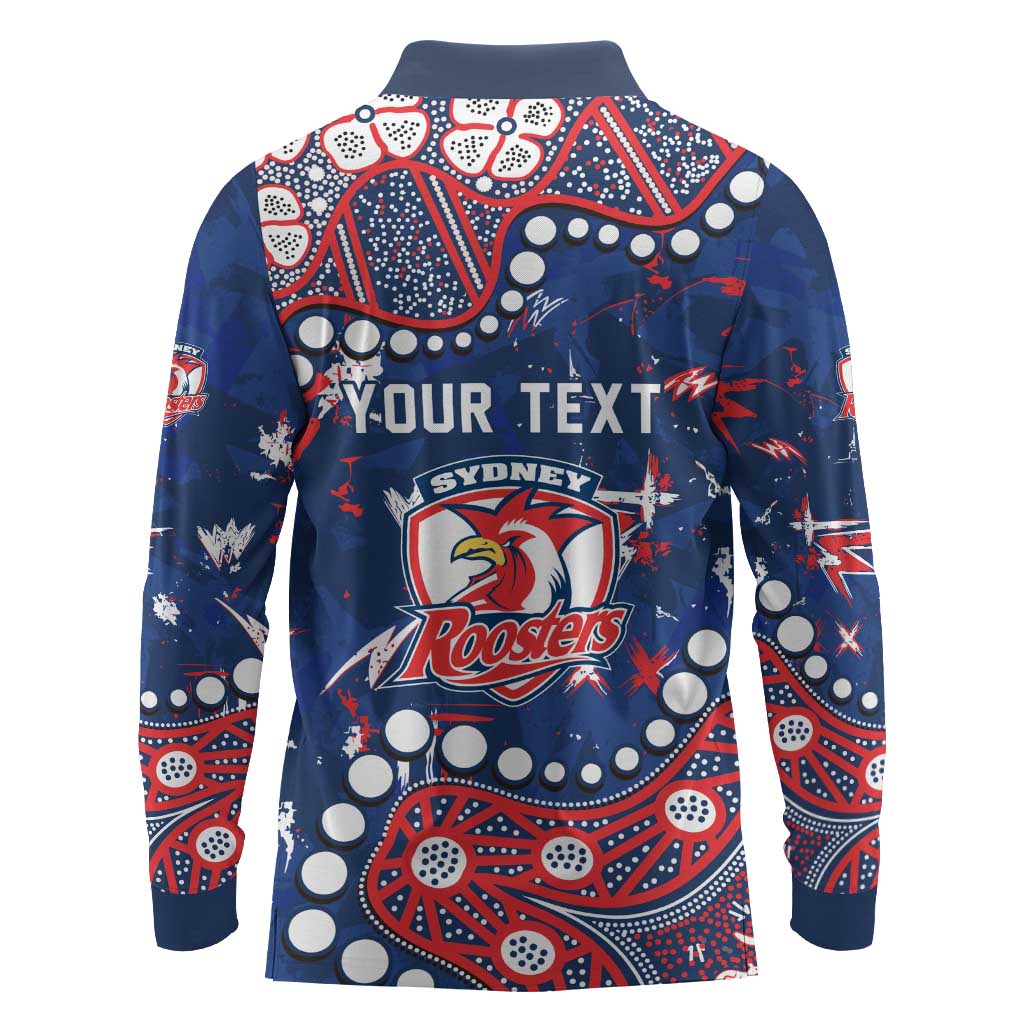 Personalized Sydney Roosters Long Sleeve Polo Shirt Aboriginal Pattern with Graffiti Style Design