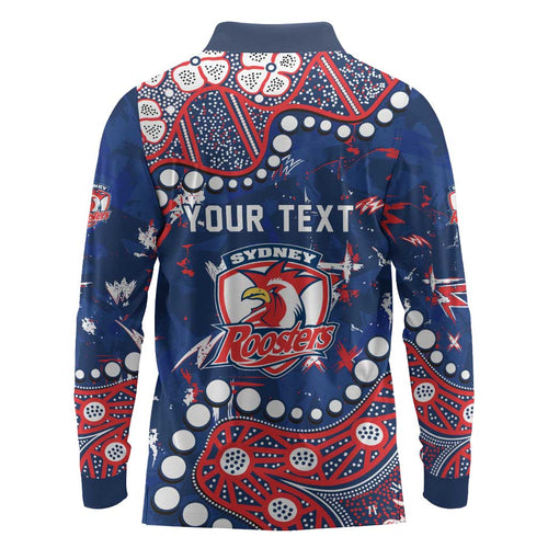 Personalized Sydney Roosters Long Sleeve Polo Shirt Aboriginal Pattern with Graffiti Style Design