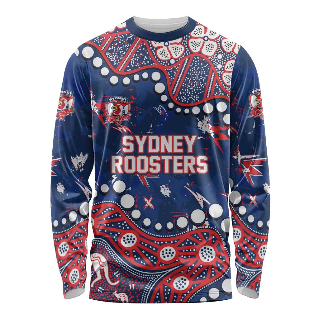Personalized Sydney Roosters Long Sleeve Shirt Aboriginal Pattern with Graffiti Style Design