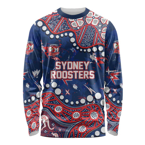 Personalized Sydney Roosters Long Sleeve Shirt Aboriginal Pattern with Graffiti Style Design