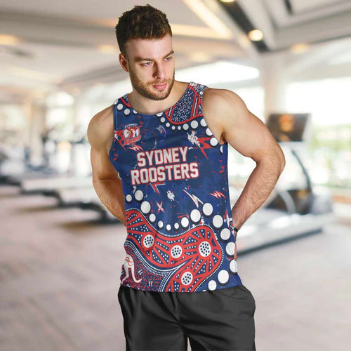 Personalized Sydney Roosters Men Tank Top Aboriginal Pattern with Graffiti Style Design