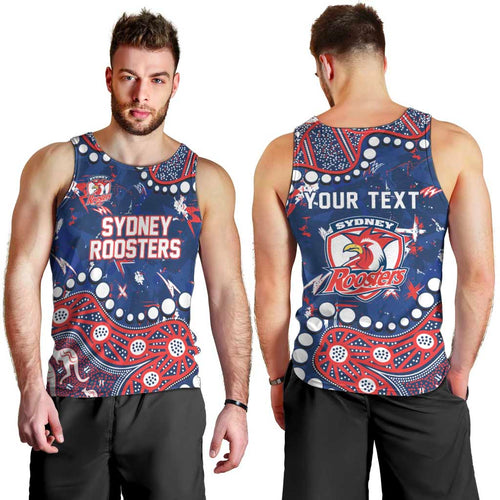 Personalized Sydney Roosters Men Tank Top Aboriginal Pattern with Graffiti Style Design