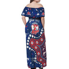 Personalized Sydney Roosters Off Shoulder Maxi Dress Aboriginal Pattern with Graffiti Style Design