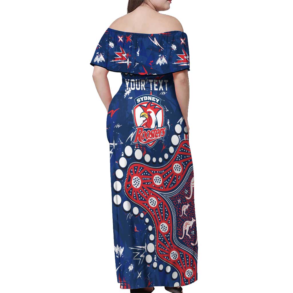 Personalized Sydney Roosters Off Shoulder Maxi Dress Aboriginal Pattern with Graffiti Style Design