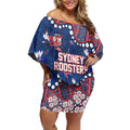 Personalized Sydney Roosters Off Shoulder Short Dress Aboriginal Pattern with Graffiti Style Design