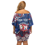 Personalized Sydney Roosters Off Shoulder Short Dress Aboriginal Pattern with Graffiti Style Design