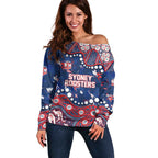 Personalized Sydney Roosters Off Shoulder Sweater Aboriginal Pattern with Graffiti Style Design