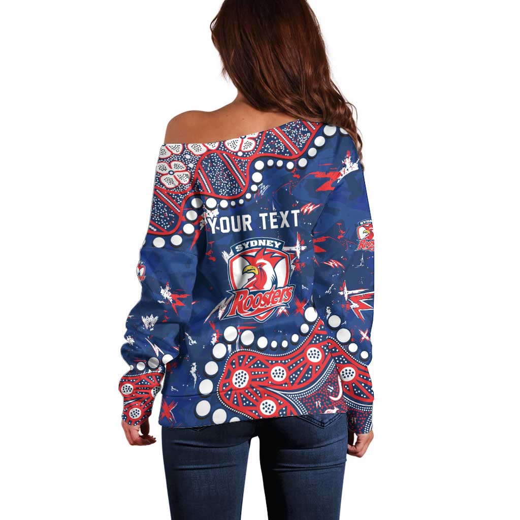 Personalized Sydney Roosters Off Shoulder Sweater Aboriginal Pattern with Graffiti Style Design
