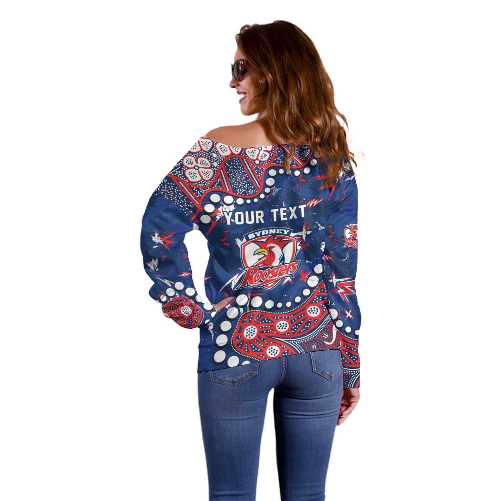 Personalized Sydney Roosters Off Shoulder Sweater Aboriginal Pattern with Graffiti Style Design
