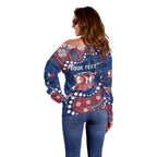Personalized Sydney Roosters Off Shoulder Sweater Aboriginal Pattern with Graffiti Style Design