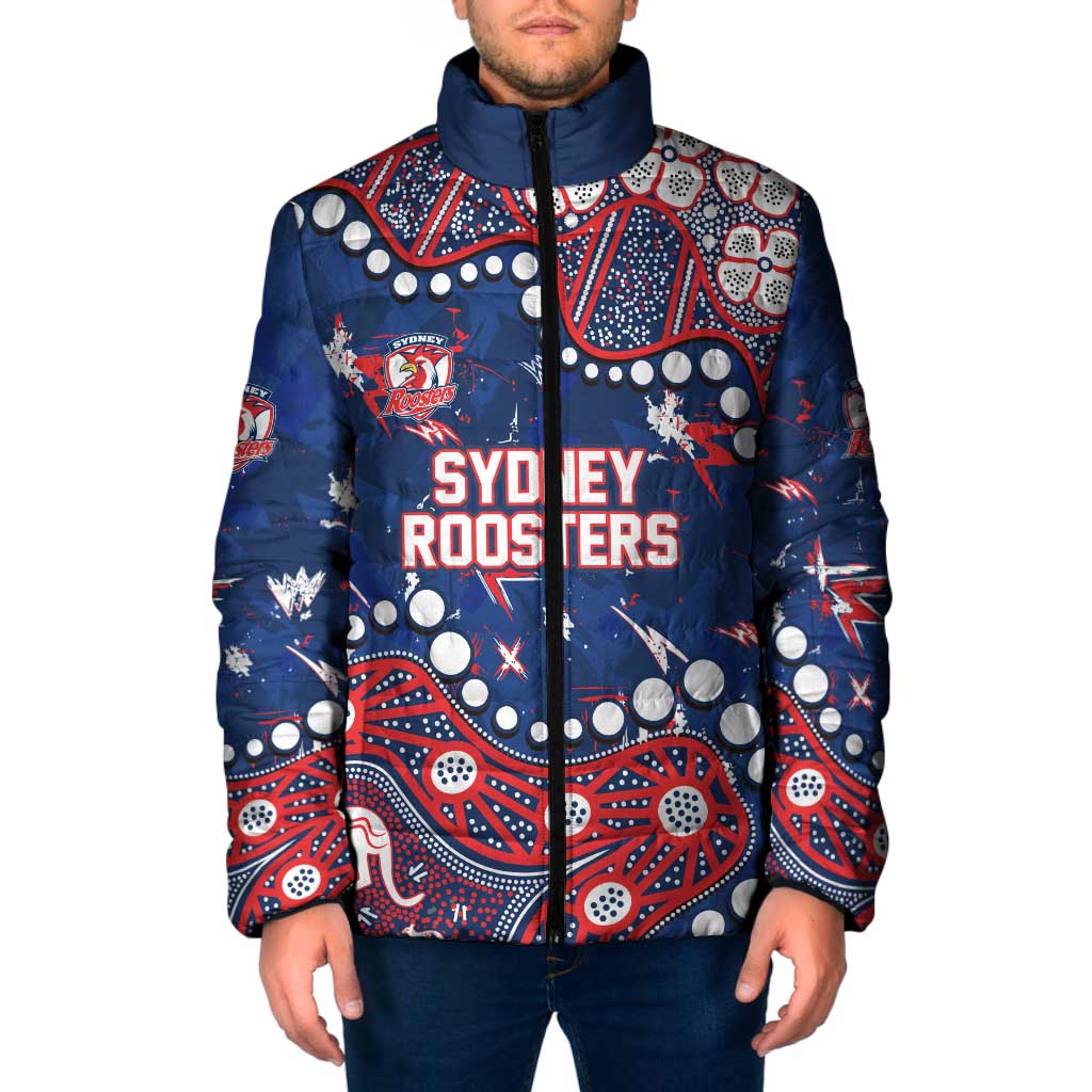 Personalized Sydney Roosters Padded Jacket Aboriginal Pattern with Graffiti Style Design