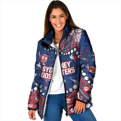 Personalized Sydney Roosters Padded Jacket Aboriginal Pattern with Graffiti Style Design