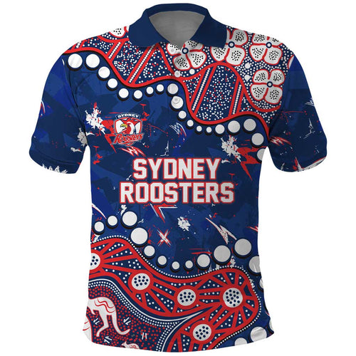 Personalized Sydney Roosters Polo Shirt Aboriginal Pattern with Graffiti Style Design