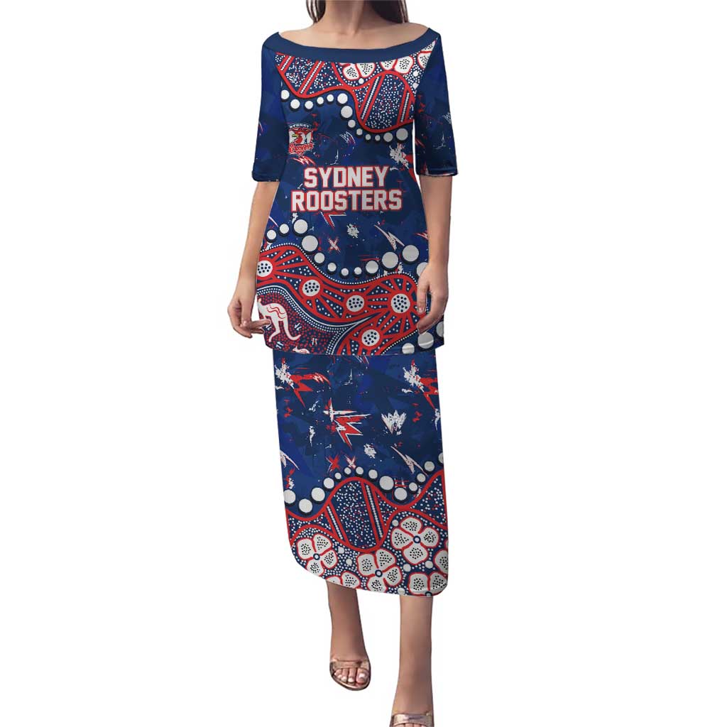 Personalized Sydney Roosters Puletasi Aboriginal Pattern with Graffiti Style Design