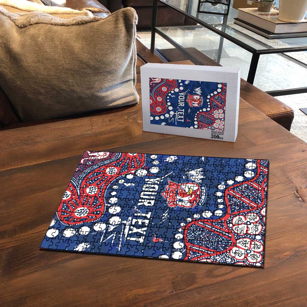 Personalized Sydney Roosters Puzzle Aboriginal Pattern with Graffiti Style Design