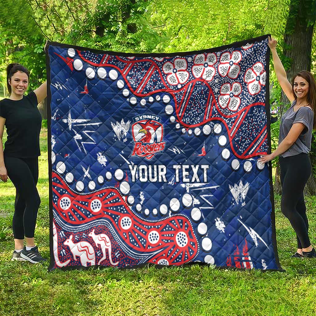 Personalized Sydney Roosters Quilt Aboriginal Pattern with Graffiti Style Design