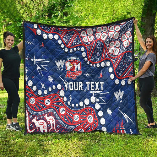 Personalized Sydney Roosters Quilt Aboriginal Pattern with Graffiti Style Design