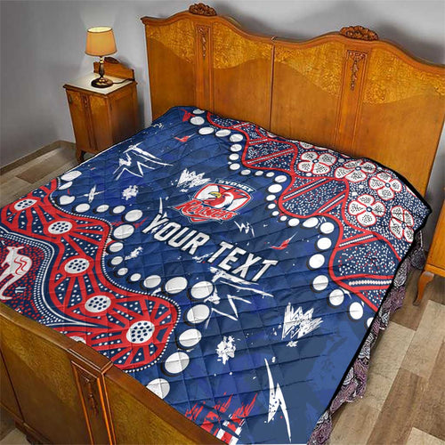 Personalized Sydney Roosters Quilt Aboriginal Pattern with Graffiti Style Design