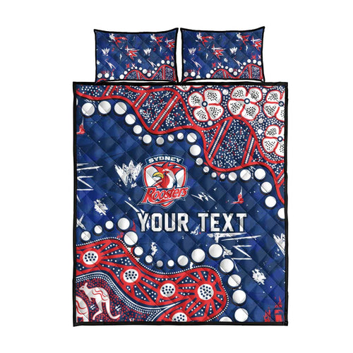 Personalized Sydney Roosters Quilt Bed Set Aboriginal Pattern with Graffiti Style Design