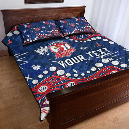 Personalized Sydney Roosters Quilt Bed Set Aboriginal Pattern with Graffiti Style Design