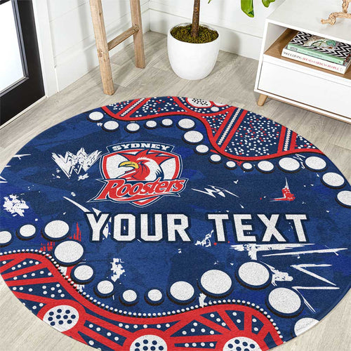 Personalized Sydney Roosters Round Carpet Aboriginal Pattern with Graffiti Style Design