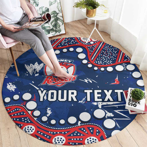 Personalized Sydney Roosters Round Carpet Aboriginal Pattern with Graffiti Style Design