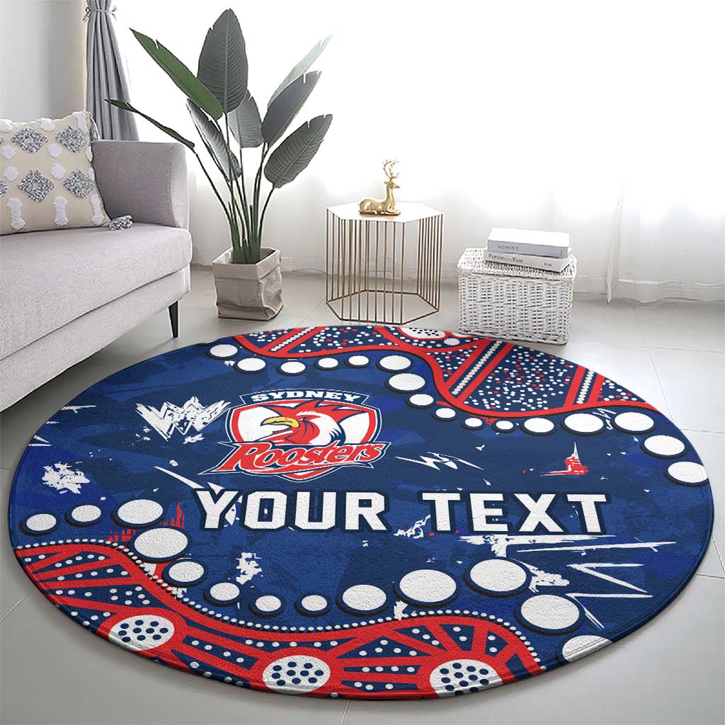 Personalized Sydney Roosters Round Carpet Aboriginal Pattern with Graffiti Style Design