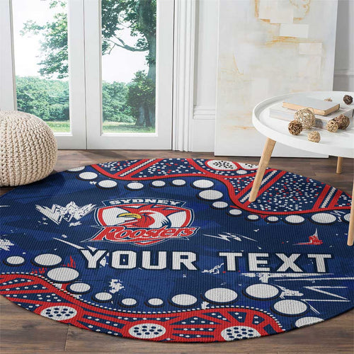 Personalized Sydney Roosters Round Carpet Aboriginal Pattern with Graffiti Style Design