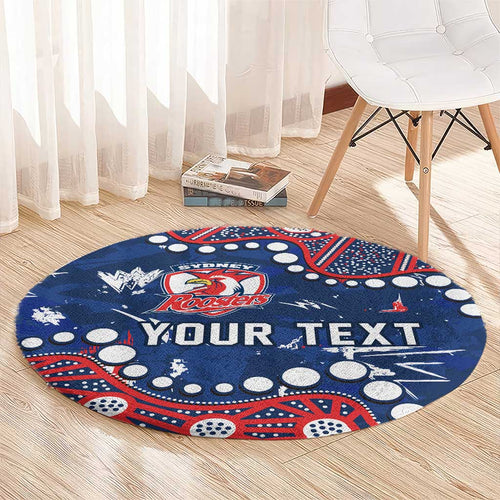 Personalized Sydney Roosters Round Carpet Aboriginal Pattern with Graffiti Style Design
