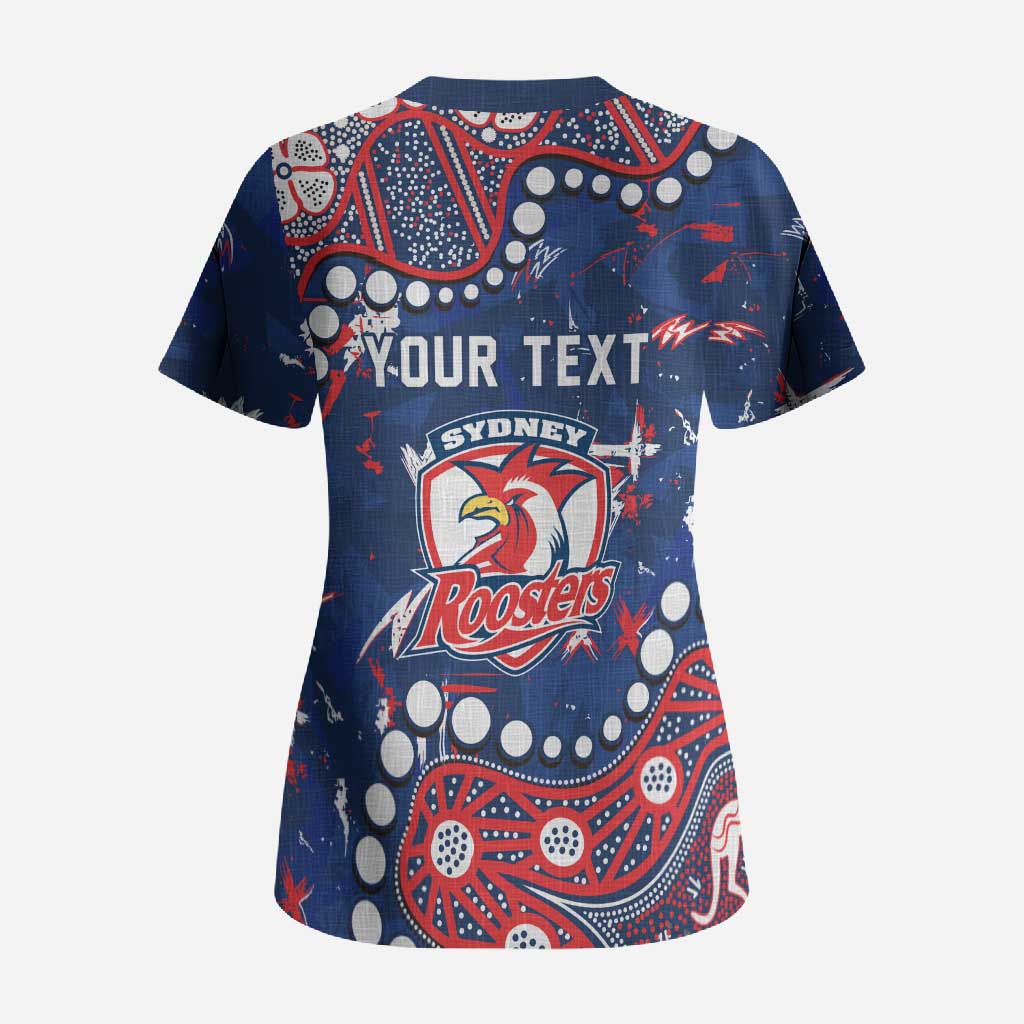 Personalized Sydney Roosters Scrub Top Aboriginal Pattern with Graffiti Style Design