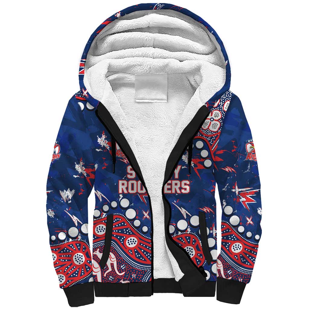 Personalized Sydney Roosters Sherpa Hoodie Aboriginal Pattern with Graffiti Style Design