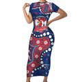 Personalized Sydney Roosters Short Sleeve Bodycon Dress Aboriginal Pattern with Graffiti Style Design