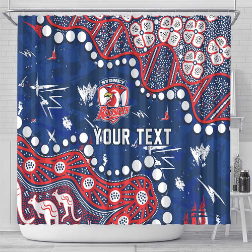Personalized Sydney Roosters Shower Curtain Aboriginal Pattern with Graffiti Style Design