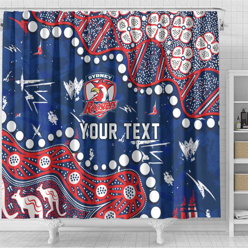 Personalized Sydney Roosters Shower Curtain Aboriginal Pattern with Graffiti Style Design