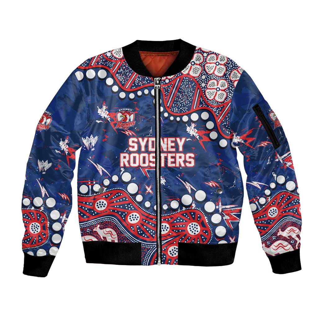 Personalized Sydney Roosters Sleeve Zip Bomber Jacket Aboriginal Pattern with Graffiti Style Design
