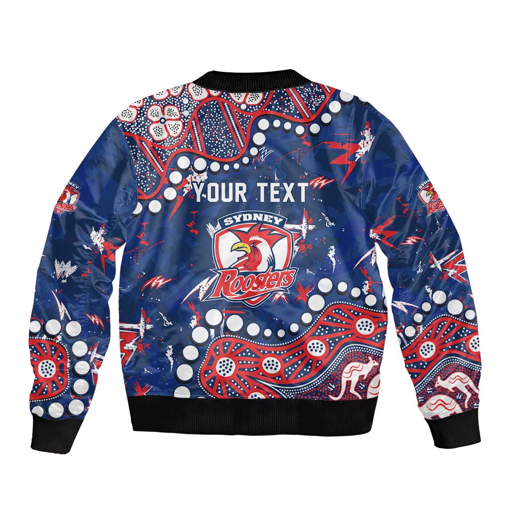 Personalized Sydney Roosters Sleeve Zip Bomber Jacket Aboriginal Pattern with Graffiti Style Design