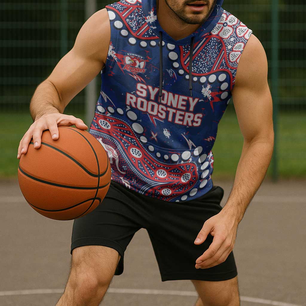 Personalized Sydney Roosters Sleeveless Hoodie Aboriginal Pattern with Graffiti Style Design