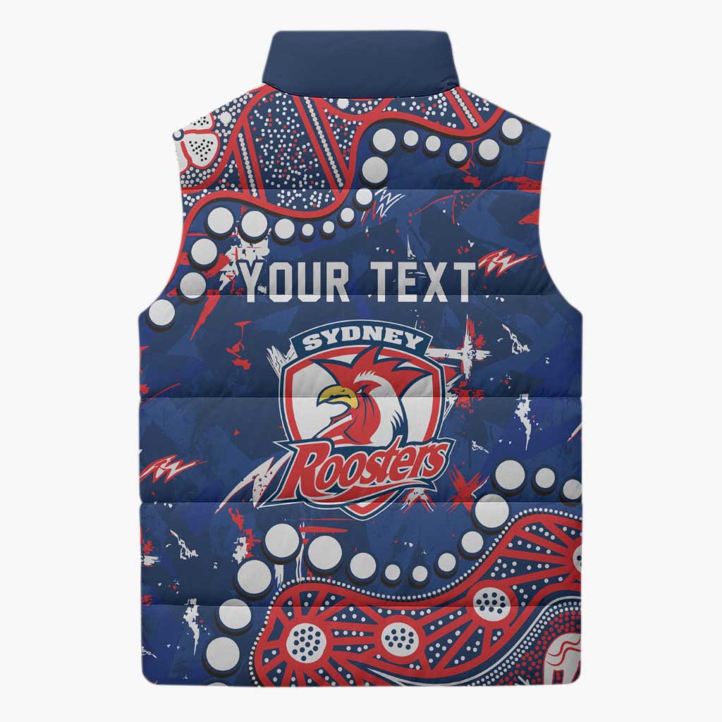 Personalized Sydney Roosters Sleeveless Puffer Jacket Aboriginal Pattern with Graffiti Style Design