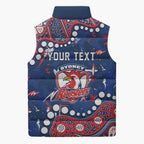 Personalized Sydney Roosters Sleeveless Puffer Jacket Aboriginal Pattern with Graffiti Style Design