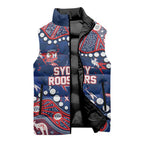 Personalized Sydney Roosters Sleeveless Puffer Jacket Aboriginal Pattern with Graffiti Style Design